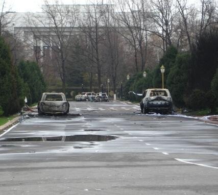 Street in Bishkek - with burned out cars