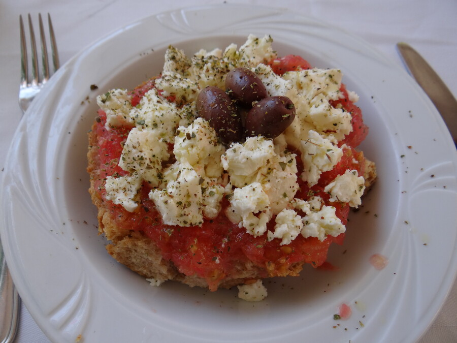 Cretan hard bread with tomato and feta cheese