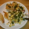 The fish with fried pears and vegetables